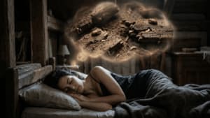 Donna dorme sognando legno infestato da termiti