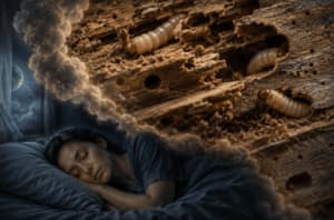 Donna dorme con incubo di tarli nel legno