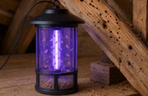 Lampada UV antizanzare in soffitta di legno